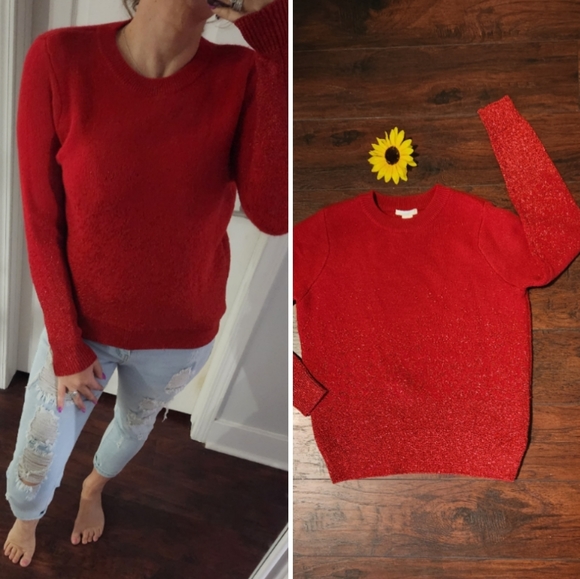 H&M RED CREW SWEATER ♥️🍁 - Picture 1 of 11